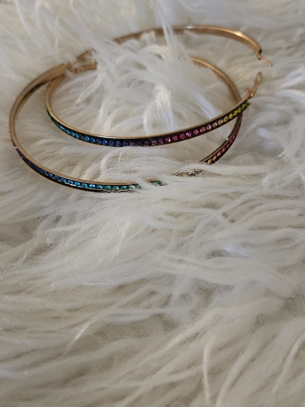 Gold-Tone Rainbow Crystal Hoop Earrings - Women Jewelry